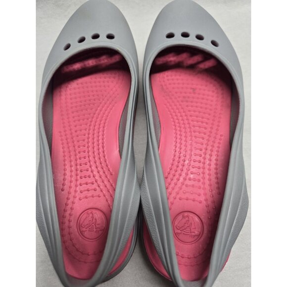 CROCS Women's Tone Skylar 7US Gray/Pink  Rubber Slip On Slingback Mary Jane Flat - Picture 11 of 12